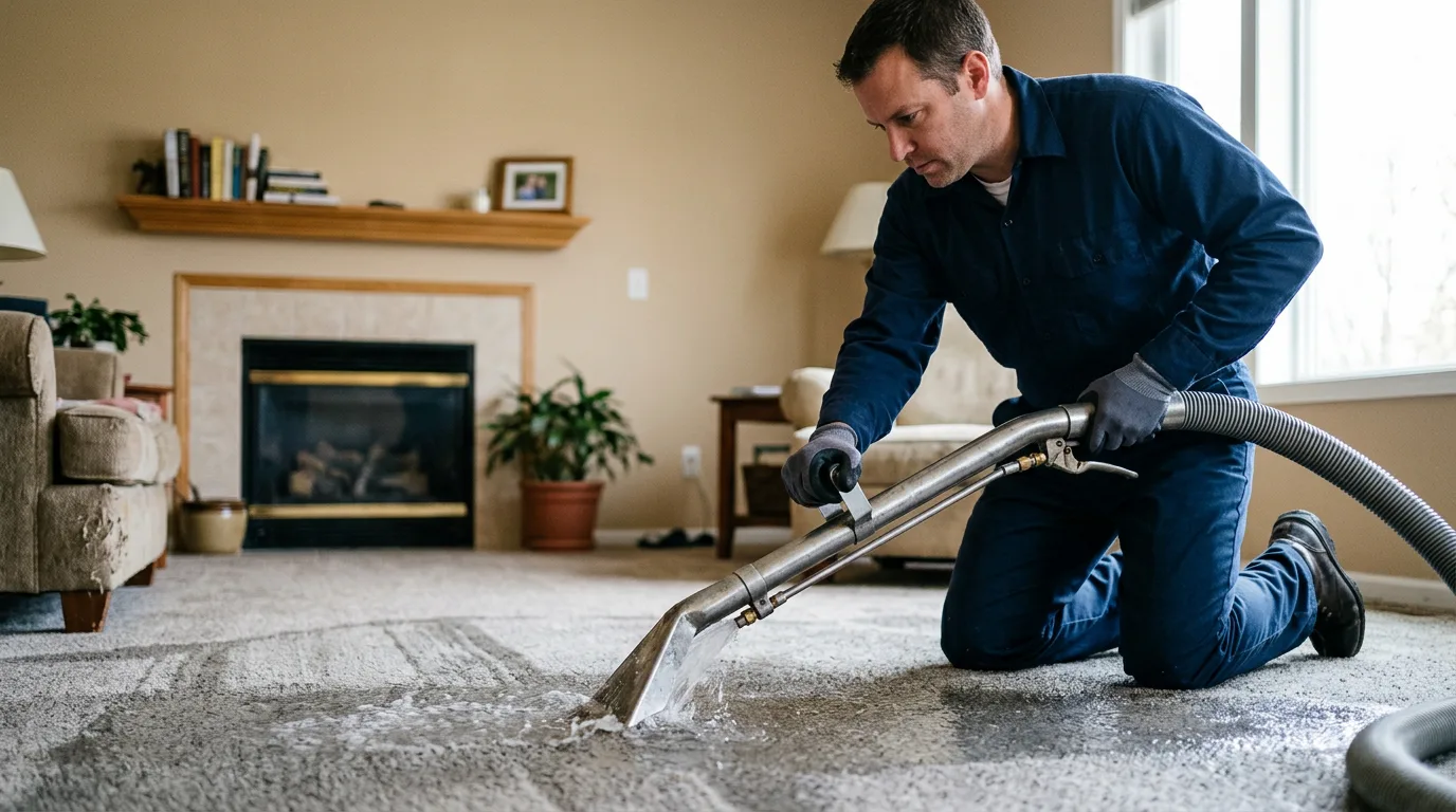 Water damage restoration technician working near Sibley, IL